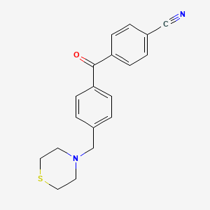 molecular formula C19H18N2OS B1614410 4-cyano-4'-thiomorpholinomethyl benzophenone CAS No. 898782-46-2