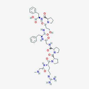 molecular formula C47H66N12O11 B161472 (2R)-2-[[(2S)-1-[(2S)-2-[[(2S)-2-[[2-[[(2S)-1-[(2S)-1-[(2S)-5-(diaminomethylideneamino)-2-[[2-(methylamino)acetyl]amino]pentanoyl]pyrrolidine-2-carbonyl]pyrrolidine-2-carbonyl]amino]acetyl]amino]-3-phenylpropanoyl]amino]-3-hydroxypropanoyl]pyrrolidine-2-carbonyl]amino]-3-phenylpropanoic acid CAS No. 126959-88-4