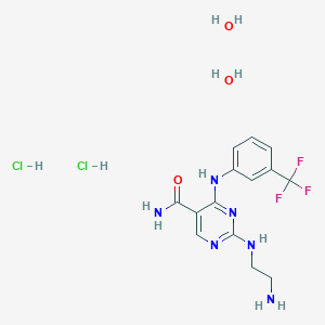 molecular formula C14H21Cl2F3N6O3 B161508 2-(2-Aminoethylamino)-4-(3-trifluoromethylanilino)-pyrimidine-5-carboxamide, Dihydrochloride, Dihydrate CAS No. 227449-73-2