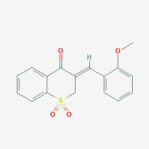 molecular formula C17H14O4S B161566 (Z)-2,3-Dihydro-3-((2-methoxyphenyl)methylene)-4H-1-benzothiopyran-4-one 1,1-dioxide CAS No. 132794-02-6
