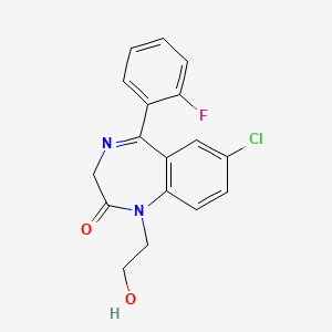molecular formula C17H14ClFN2O2 B1615667 2H-1,4-Benzodiazepin-2-one, 1,3-dihydro-7-chloro-5-(2-fluorophenyl)-1-(2-hydroxyethyl)- CAS No. 20971-53-3
