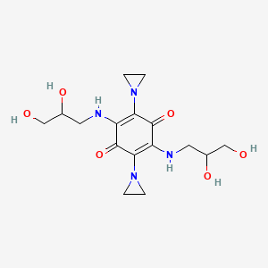 molecular formula C16H24N4O6 B1616045 2,5-Bis(aziridin-1-yl)-3,6-bis(2,3-dihydroxypropylamino)cyclohexa-2,5-diene-1,4-dione CAS No. 59886-55-4