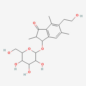 B1616047 6-(2-Hydroxyethyl)-2,5,7-trimethyl-3-[3,4,5-trihydroxy-6-(hydroxymethyl)oxan-2-yl]oxy-2,3-dihydroinden-1-one CAS No. 60657-36-5