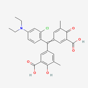 molecular formula C27H26ClNO6 B1616178 Benzoic acid, 5-[(3-carboxy-5-methyl-4-oxo-2,5-cyclohexadien-1-ylidene)[2-chloro-4-(diethylamino)phenyl]methyl]-2-hydroxy-3-methyl- CAS No. 7452-52-0