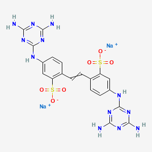 molecular formula C20H18N12Na2O6S2 B1616638 disodium;5-[(4,6-diamino-1,3,5-triazin-2-yl)amino]-2-[2-[4-[(4,6-diamino-1,3,5-triazin-2-yl)amino]-2-sulfonatophenyl]ethenyl]benzenesulfonate CAS No. 26858-65-1