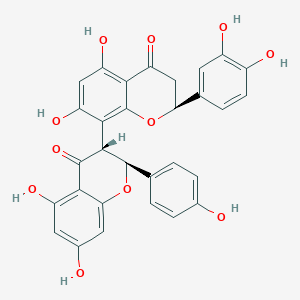 molecular formula C30H22O11 B161668 (2S)-8-[(2S,3R)-5,7-dihydroxy-2-(4-hydroxyphenyl)-4-oxo-2,3-dihydrochromen-3-yl]-2-(3,4-dihydroxyphenyl)-5,7-dihydroxy-2,3-dihydrochromen-4-one CAS No. 18412-96-9