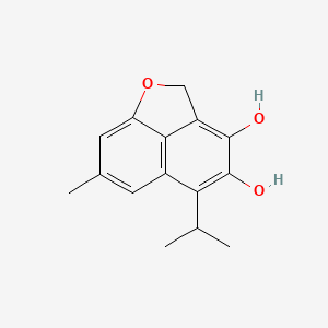 molecular formula C15H16O3 B1618583 10-methyl-7-(propan-2-yl)-2-oxatricyclo[6.3.1.0?,??]dodeca-1(11),4,6,8(12),9-pentaene-5,6-diol CAS No. 57765-65-8