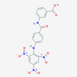molecular formula C20H13N5O9 B1620725 3-[[4-(2,4,6-Trinitroanilino)benzoyl]amino]benzoic acid CAS No. 864233-69-2