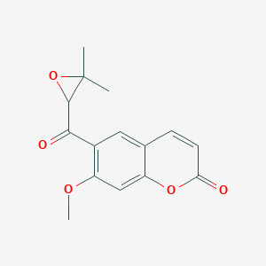 molecular formula C15H14O5 B162092 2H-1-Benzopyran-2-one, 6-[(3,3-dimethyloxiranyl)carbonyl]-7-methoxy-, (-)- CAS No. 63975-56-4