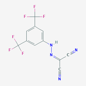 molecular formula C11H4F6N4 B162105 2-(2-[3,5-Bis(trifluoromethyl)phenyl]hydrazono)malononitrile CAS No. 138555-70-1