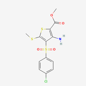 molecular formula C13H12ClNO4S3 B1621132 Methyl 3-amino-4-[(4-chlorophenyl)sulfonyl]-5-(methylthio)thiophene-2-carboxylate CAS No. 845266-18-4