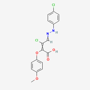 molecular formula C17H14Cl2N2O4 B1621906 3-Chloro-4-[2-(4-chlorophenyl)hydrazono]-2-(4-methoxyphenoxy)but-2-enoic acid CAS No. 220088-44-8