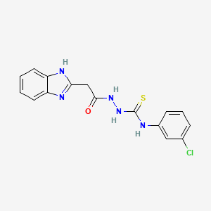 1H-Benzimidazole-2-acetic acid, 2-(((3-chlorophenyl)amino)thioxomethyl)hydrazide