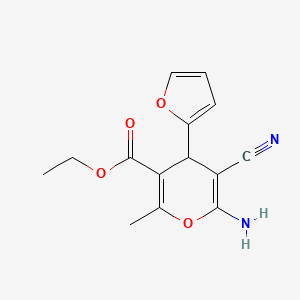 molecular formula C14H14N2O4 B1622938 ethyl 6-amino-5-cyano-4-(2-furyl)-2-methyl-4H-pyran-3-carboxylate CAS No. 72568-56-0