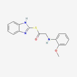 molecular formula C16H15N3O2S B1622982 Ethanethioic acid, ((2-methoxyphenyl)amino)-, S-1H-benzimidazol-2-yl ester CAS No. 83408-81-5