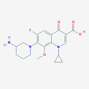 molecular formula C19H22FN3O4 B162365 3-Quinolinecarboxylic acid, 1,4-dihydro-7-(3-amino-1-piperidinyl)-1-cyclopropyl-6-fluoro-8-methoxy-4-oxo- CAS No. 127294-64-8