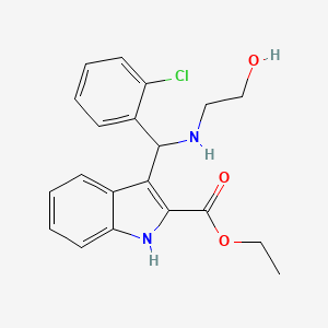 molecular formula C20H21ClN2O3 B1623766 3-[(2-Chlorophenyl)(2-hydroxyethylamino)methyl]-1H-indole-2-carboxylic acid ethyl ester CAS No. 85138-07-4