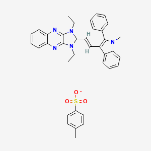 1H-Imidazo(4,5-b)quinoxalinium, 1,3-diethyl-2-(2-(1-methyl-2-phenyl-1H-indol-3-yl)ethenyl)-, 4-methylbenzenesulfonate (1:1)