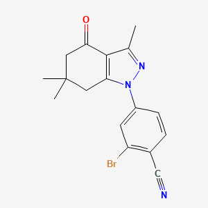 molecular formula C17H16BrN3O B1625206 2-Bromo-4-(3,6,6-trimethyl-4-oxo-4,5,6,7-tetrahydro-1H-indazol-1-yl)benzonitrile CAS No. 908111-29-5