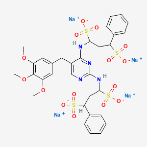 B1625540 Tetrasodium 1,1'-((5-((3,4,5-trimethoxyphenyl)methyl)pyrimidine-2,4-diyl)diimino)bis(3-phenylpropane-1,3-disulphonate) CAS No. 97259-87-5