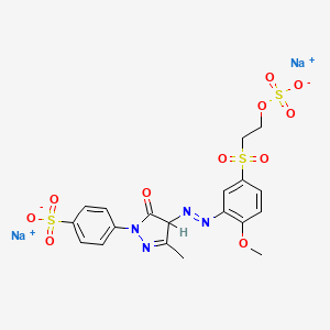 molecular formula C19H18N4Na2O11S3 B1626292 disodium p-[4,5-dihydro-4-[[2-methoxy-5-[[2-(sulphonatooxy)ethyl]sulphonyl]phenyl]azo]-3-methyl-5-oxo-1H-pyrazol-1-yl]benzenesulphonate CAS No. 31237-03-3