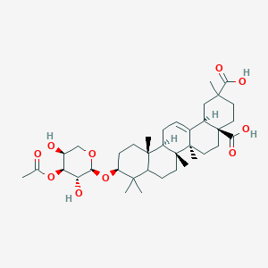 molecular formula C37H56O10 B162651 (4aR,6aR,6aS,6bR,10S,12aR,14bR)-10-[(2S,3R,4S,5S)-4-acetyloxy-3,5-dihydroxyoxan-2-yl]oxy-2,6a,6b,9,9,12a-hexamethyl-1,3,4,5,6,6a,7,8,8a,10,11,12,13,14b-tetradecahydropicene-2,4a-dicarboxylic acid CAS No. 135248-38-3