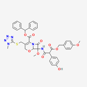 Benzhydryl 7-((2-(4-hydroxyphenyl)-3-(4-methoxybenzyloxy)-3-oxopropionyl)amino)-7-methoxy-3-(((1-methyl-1H-tetrazol-5-yl)thio)methyl)-8-oxo-5-oxa-1-azabicyclo(4.2.0)oct-2-ene-2-carboxylate