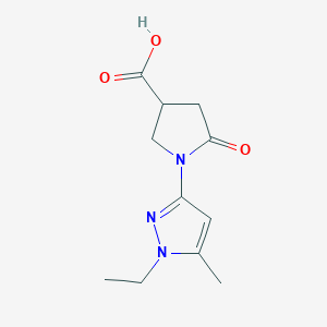 molecular formula C11H15N3O3 B1626957 1-(1-ethyl-5-methyl-1H-pyrazol-3-yl)-5-oxopyrrolidine-3-carboxylic acid CAS No. 925199-99-1