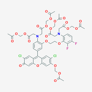 molecular formula C50H46Cl2F2N2O23 B162718 acetyloxymethyl 2-[4-[3-(acetyloxymethoxy)-2,7-dichloro-6-oxoxanthen-9-yl]-N-[2-(acetyloxymethoxy)-2-oxoethyl]-2-[2-[6-[bis[2-(acetyloxymethoxy)-2-oxoethyl]amino]-2,3-difluorophenoxy]ethoxy]anilino]acetate CAS No. 348079-13-0
