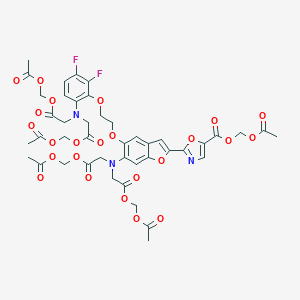 molecular formula C43H43F2N3O24 B162723 Acetyloxymethyl 2-[6-[bis[2-(acetyloxymethoxy)-2-oxoethyl]amino]-5-[2-[6-[bis[2-(acetyloxymethoxy)-2-oxoethyl]amino]-2,3-difluorophenoxy]ethoxy]-1-benzofuran-2-yl]-1,3-oxazole-5-carboxylate CAS No. 348079-12-9