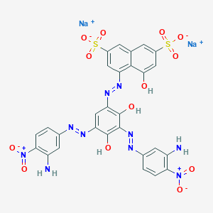 molecular formula C28H18N10Na2O13S2 B1627790 Disodium 4-((3,5-bis((3-amino-4-nitrophenyl)azo)-2,4-dihydroxyphenyl)azo)-5-hydroxynaphthalene-2,7-disulphonate CAS No. 6473-02-5