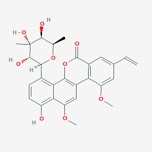 molecular formula C28H28O9 B016320 8-乙烯基-1-羟基-10,12-二甲氧基-4-[(2S,3S,4R,5S,6R)-3,4,5-三羟基-4,6-二甲氧基氧杂-2-基]萘并[1,2-c]异色罗烯-6-酮 CAS No. 82196-88-1