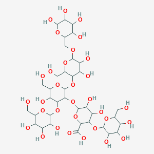 molecular formula C36H60O32 B163435 6-[2-[4,5-Dihydroxy-2-(hydroxymethyl)-6-[(3,4,5,6-tetrahydroxyoxan-2-yl)methoxy]oxan-3-yl]oxy-5-hydroxy-6-(hydroxymethyl)-4-[3,4,5-trihydroxy-6-(hydroxymethyl)oxan-2-yl]oxyoxan-3-yl]oxy-4,5-dihydroxy-3-[3,4,5-trihydroxy-6-(hydroxymethyl)oxan-2-yl]oxyoxane-2-carboxylic acid CAS No. 133957-16-1