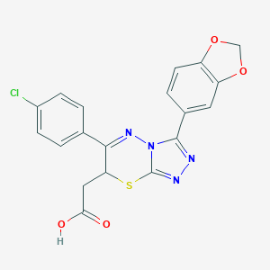 molecular formula C19H13ClN4O4S B163604 2-[3-(1,3-benzodioxol-5-yl)-6-(4-chlorophenyl)-7H-[1,2,4]triazolo[3,4-b][1,3,4]thiadiazin-7-yl]acetic acid CAS No. 126598-25-2