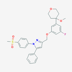 molecular formula C29H29FN2O5S B163742 3-((3-fluoro-5-(4-methoxytetrahydro-2H-pyran-4-yl)phenoxy)methyl)-1-(4-(methylsulfonyl)phenyl)-5-phenyl-1H-pyrazole CAS No. 443919-96-8