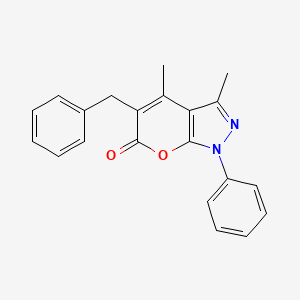 molecular formula C21H18N2O2 B1638493 5-Benzyl-3,4-dimethyl-1-phenylpyrano[2,3-c]pyrazol-6-one 