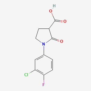 molecular formula C11H9ClFNO3 B1638509 1-(3-Chloro-4-fluorophenyl)-2-oxopyrrolidine-3-carboxylic acid 
