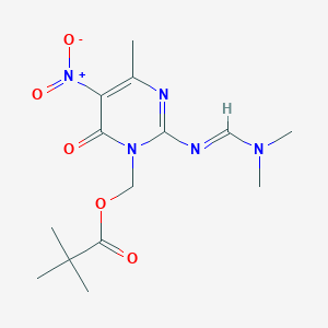 molecular formula C14H21N5O5 B1640579 [2-[(E)-dimethylaminomethylideneamino]-4-methyl-5-nitro-6-oxopyrimidin-1-yl]methyl 2,2-dimethylpropanoate 