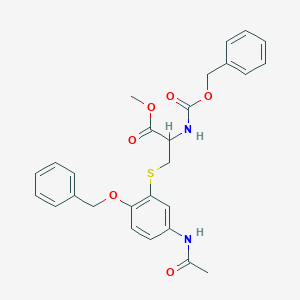 molecular formula C27H28N2O6S B016452 N-Benzyloxycarbonyl-5-(3-acetamido-6-benzyloxypenyl)cysteine Methyl Ester CAS No. 37398-28-0
