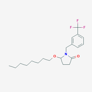 molecular formula C20H28F3NO2 B164621 (+-)-5-(Octyloxy)-1-((3-(trifluoromethyl)phenyl)methyl)-2-pyrrolidinone CAS No. 136410-35-0
