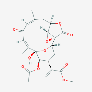 molecular formula C23H26O10 B164629 methyl 2-[(1R,2S,4R,5R,6S,7Z,10Z,13R,14R)-5-acetyloxy-6-hydroxy-7,11-dimethyl-9,16-dioxo-15,17,18-trioxatetracyclo[11.2.2.12,6.01,14]octadeca-7,10-dien-4-yl]prop-2-enoate CAS No. 134455-99-5