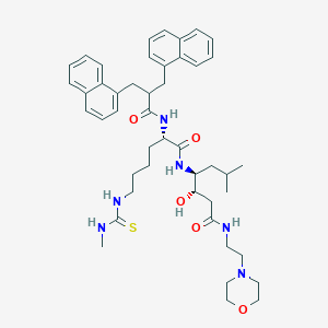 molecular formula C46H62N6O5S B164806 (3S,4S)-3-Hydroxy-6-methyl-4-[[(2S)-6-(methylcarbamothioylamino)-2-[[3-naphthalen-1-yl-2-(naphthalen-1-ylmethyl)propanoyl]amino]hexanoyl]amino]-N-(2-morpholin-4-ylethyl)heptanamide CAS No. 132101-72-5