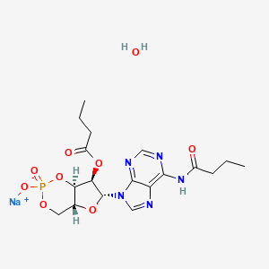 sodium;[(4aR,6R,7R,7aR)-6-[6-(butanoylamino)purin-9-yl]-2-oxido-2-oxo-4a,6,7,7a-tetrahydro-4H-furo[3,2-d][1,3,2]dioxaphosphinin-7-yl] butanoate;hydrate