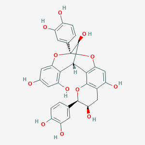 molecular formula C30H24O12 B1649276 8,14-Methano-2H,14H-1-benzopyrano[7,8-d][1,3]benzodioxocin-3,5,11,13,15-pentol, 2,8-bis(3,4-dihydroxyphenyl)-3,4-dihydro-, (2R,3R,8R,14S,15S)- CAS No. 111466-30-9