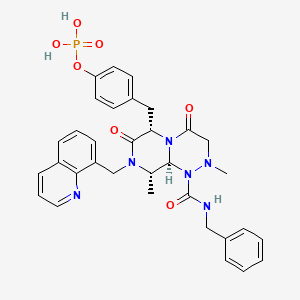 molecular formula C33H35N6O7P B1649285 (6S,9S,9aS)-Hexahydro-2,9-dimethyl-4,7-dioxo-N-(phenylmethyl)-6-[[4-(phosphonooxy)phenyl]methyl]-8-(8-quinolinylmethyl)-2H-pyrazino[2,1-c][1,2,4]triazine-1(6H)-carboxamide CAS No. 1198780-38-9