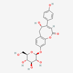 molecular formula C23H24O10 B1649292 (3Z,5S)-5-hydroxy-4-(4-hydroxyphenyl)-9-[(2S,3R,4S,5S,6R)-3,4,5-trihydroxy-6-(hydroxymethyl)oxan-2-yl]oxy-5,6-dihydro-1-benzoxocin-2-one CAS No. 126589-95-5