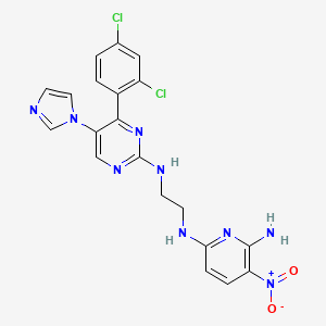 molecular formula C20H17Cl2N9O2 B1649336 6-N-[2-[[4-(2,4-dichlorophenyl)-5-imidazol-1-ylpyrimidin-2-yl]amino]ethyl]-3-nitropyridine-2,6-diamine CAS No. 252935-94-7