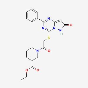 B1649665 Ethyl 1-{[(7-oxo-2-phenyl-6,7-dihydropyrazolo[1,5-a][1,3,5]triazin-4-yl)thio]acetyl}piperidine-3-carboxylate CAS No. 1030089-59-8