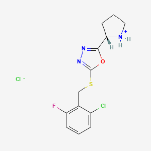 2-[(2-chloro-6-fluorophenyl)methylsulfanyl]-5-[(2S)-pyrrolidin-1-ium-2-yl]-1,3,4-oxadiazole;chloride