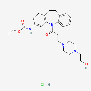 molecular formula C26H35ClN4O4 B1649841 Carbamic acid, (10,11-dihydro-5-(3-(4-(2-hydroxyethyl)-1-piperazinyl)-1-oxopropyl)-5H-dibenz(b,f)azepin-3-yl)-, ethyl ester, monohydrochloride CAS No. 105774-14-9